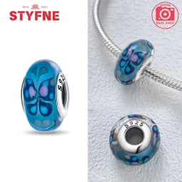Real Sterling Silver 925 Flower Charms Glass New Original Bead Colorful Murano Fit Original Bracelet DIY for Women Jewelry Gifts