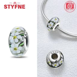 Real Sterling Silver 925 Flower Charms Glass New Original Bead Colorful Murano Fit Original Bracelet DIY for Women Jewelry Gifts