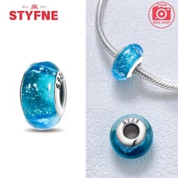 Real Sterling Silver 925 Flower Charms Glass New Original Bead Colorful Murano Fit Original Bracelet DIY for Women Jewelry Gifts
