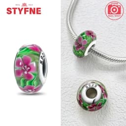Real Sterling Silver 925 Flower Charms Glass New Original Bead Colorful Murano Fit Original Bracelet DIY for Women Jewelry Gifts
