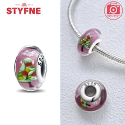 Real Sterling Silver 925 Flower Charms Glass New Original Bead Colorful Murano Fit Original Bracelet DIY for Women Jewelry Gifts