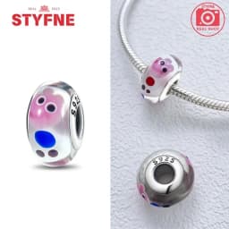 Real Sterling Silver 925 Flower Charms Glass New Original Bead Colorful Murano Fit Original Bracelet DIY for Women Jewelry Gifts