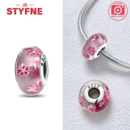 Real Sterling Silver 925 Flower Charms Glass New Original Bead Colorful Murano Fit Original Bracelet DIY for Women Jewelry Gifts