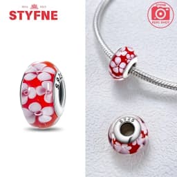 Real Sterling Silver 925 Flower Charms Glass New Original Bead Colorful Murano Fit Original Bracelet DIY for Women Jewelry Gifts