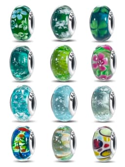 Real Sterling Silver 925 Flower Charms Glass New Original Bead Colorful Murano Fit Original Bracelet DIY for Women Jewelry Gifts