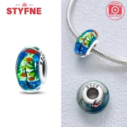 Real Sterling Silver 925 Flower Charms Glass New Original Bead Colorful Murano Fit Original Bracelet DIY for Women Jewelry Gifts