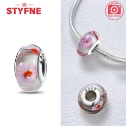 Real Sterling Silver 925 Flower Charms Glass New Original Bead Colorful Murano Fit Original Bracelet DIY for Women Jewelry Gifts