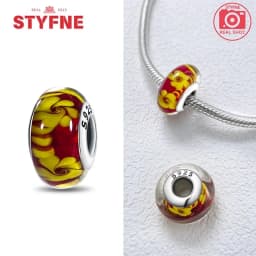 Real Sterling Silver 925 Flower Charms Glass New Original Bead Colorful Murano Fit Original Bracelet DIY for Women Jewelry Gifts