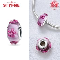 Real Sterling Silver 925 Flower Charms Glass New Original Bead Colorful Murano Fit Original Bracelet DIY for Women Jewelry Gifts