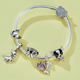 WOSTU Dog Charms Pendant 925 Sterling Silver Zirconia Animal Pooch Doggy Bulldog Beads Fit Original Bracelet Pendant DIY Jewelry