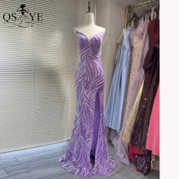 Purple Sequin Evening Dresses Mermaid Spaghetti Straps V Neck Prom Gown Glitter Pattern Sequin Lace Elegant Long Formal Dress