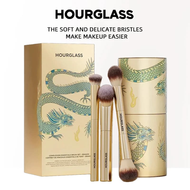 Hourglass Makeup Brush - 3piece Foundation Brush Loose Powder Brush Concealer Brush New Design + Brush Cartridge