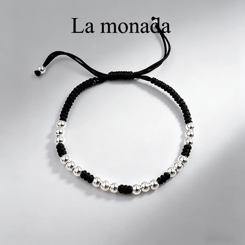 La Monada 14-22 Silver Bead Black Thread For Hand 999 Sterling Silver Bracelet Thread String Rope Bracelets For Women Silver 925