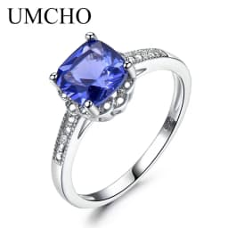 Nano Tanzanite Rings 925 Sterling Silver Ring 7mm Cushion Zircon Elegant Woman Rings
