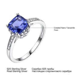 Nano Tanzanite Rings 925 Sterling Silver Ring 7mm Cushion Zircon Elegant Woman Rings