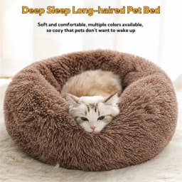 Soft Long Plush Cat House Beds Dog Calm Warm Faux Fur Bed Donut Round Comfortable Sleeping Bed Washable for Small Medium Dog Cat