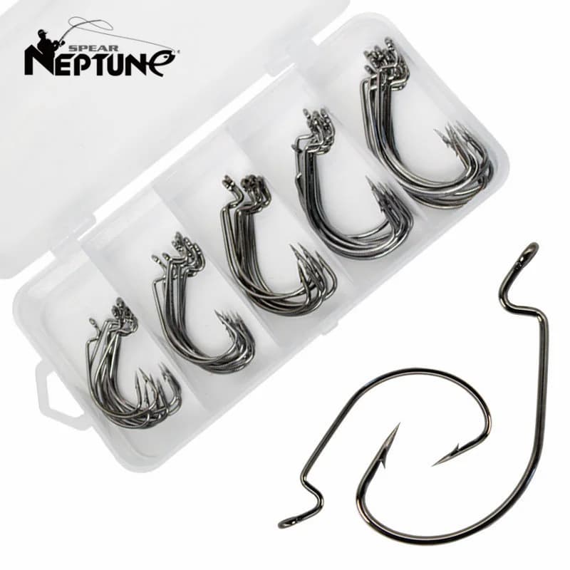 50pcs Crank Hook Set 8#-3/0 Fishing Hooks Saltwater Soft Worm Lure Wide Gap Offset Fishhook Jig Fish Hook For Carp Pike with Box