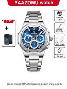 PAAZOMU Fashion Brand Man Wristwatch Waterproof Stainless Steel Luminous Men Watch Chronograph Date Luxury Quartz Men's Watches