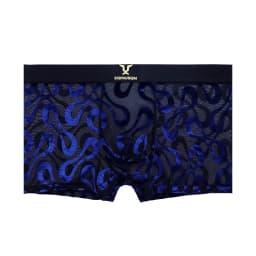 Luxury Men's Sheer Mesh Boxer Briefs Sexy Velvet Flocked Print Underwear Wide Elastic Waistband Breathable 3D Contour Pouch No R