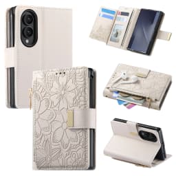 Fashionable Embossed Zipper Flip Card Slot Wallet Leather Case for Samsung Z Fold 8 Wide Shockproof Book Stand Slim fit Cover