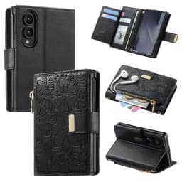 Fashionable Embossed Zipper Flip Card Slot Wallet Leather Case for Samsung Z Fold 8 Wide Shockproof Book Stand Slim fit Cover