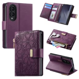 Fashionable Embossed Zipper Flip Card Slot Wallet Leather Case for Samsung Z Fold 8 Wide Shockproof Book Stand Slim fit Cover