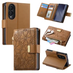 Fashionable Embossed Zipper Flip Card Slot Wallet Leather Case for Samsung Z Fold 8 Wide Shockproof Book Stand Slim fit Cover