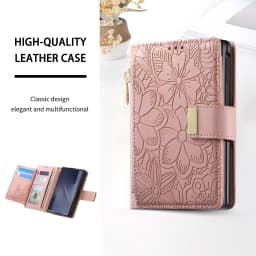 Fashionable Embossed Zipper Flip Card Slot Wallet Leather Case for Samsung Z Fold 8 Wide Shockproof Book Stand Slim fit Cover