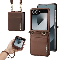 Crossbody Cards Solt Wallet Leather Case For Samsung Galaxy Z Flip 7 6 5 4 5G 3 7FE Flip7 Bag Strap Long Lanyard Business Cover