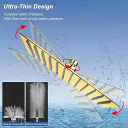 High Pressure Waterfall Stainless Steel Shower Head Golden High Flow 8" 10" 12" Pressure Boosting Design Spa Bathroom Showerhead