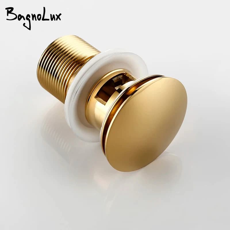 Bagnolux Polished Gold Basin Sink Drainer Corrosion Resistant Easy To Clean Pop Up Button Round Hole Bathroom Hotel Drainer