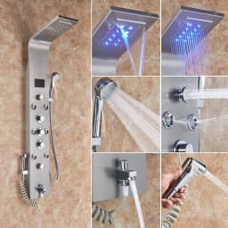 Newly Luxury Black/Brushed Bathroom Shower Faucet LED Shower Panel Column Bathtub Mixer Tap With Hand Shower Temperature Screen