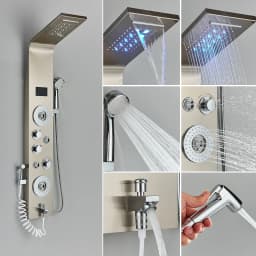 Newly Luxury Black/Brushed Bathroom Shower Faucet LED Shower Panel Column Bathtub Mixer Tap With Hand Shower Temperature Screen