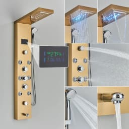Newly Luxury Black/Brushed Bathroom Shower Faucet LED Shower Panel Column Bathtub Mixer Tap With Hand Shower Temperature Screen