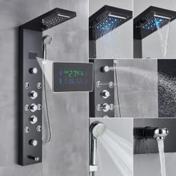 Newly Luxury Black/Brushed Bathroom Shower Faucet LED Shower Panel Column Bathtub Mixer Tap With Hand Shower Temperature Screen