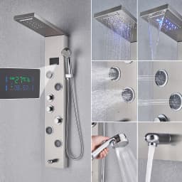 Newly Luxury Black/Brushed Bathroom Shower Faucet LED Shower Panel Column Bathtub Mixer Tap With Hand Shower Temperature Screen