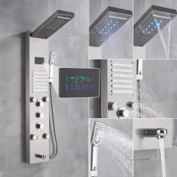 Newly Luxury Black/Brushed Bathroom Shower Faucet LED Shower Panel Column Bathtub Mixer Tap With Hand Shower Temperature Screen