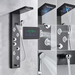 Newly Luxury Black/Brushed Bathroom Shower Faucet LED Shower Panel Column Bathtub Mixer Tap With Hand Shower Temperature Screen