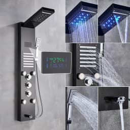 Newly Luxury Black/Brushed Bathroom Shower Faucet LED Shower Panel Column Bathtub Mixer Tap With Hand Shower Temperature Screen