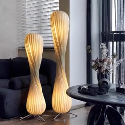 Light Luxury Wooden Curved Shade Floor Lamp Modern Standing Lamp for Living Room Bedroom Entryway Home Interior Decor Lighting