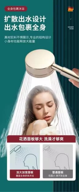 New Golden 304 Stainless Steel High Pressure Water Saving Shower Head Large Flow Handheld Showerhead Set Bathroom Accessories