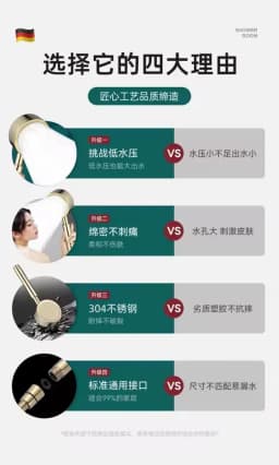 New Golden 304 Stainless Steel High Pressure Water Saving Shower Head Large Flow Handheld Showerhead Set Bathroom Accessories
