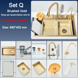 Stainless Steel Kitchen Sink with Faucet 75*45cm Large Single Bowl Digital Display Dish Basin Sink Waterfall Hot Cold Faucets