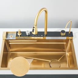Stainless Steel Kitchen Sink with Faucet 75*45cm Large Single Bowl Digital Display Dish Basin Sink Waterfall Hot Cold Faucets
