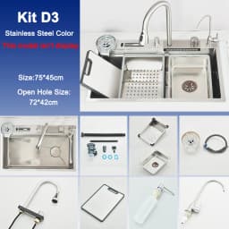 Stainless Steel Kitchen Sink with Faucet 75*45cm Large Single Bowl Digital Display Dish Basin Sink Waterfall Hot Cold Faucets