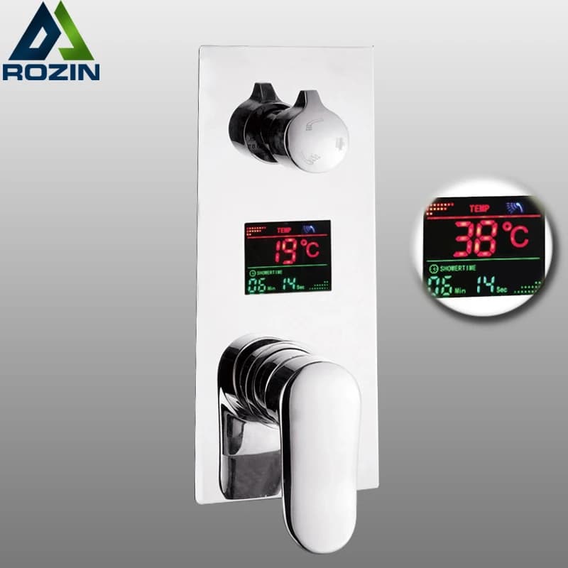 Wall Mounted Brass Shower Control Mixer Valve Digital Temperature Display 2-3 Ways Pre-box Intelligent Bath Shower Mixers