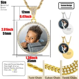 Hip Hop Jewelry Bling CZ Memorial Picture Frames Necklace Personalization Photo Custom 26/35/45/68.5MM Circle Medallions Pendant