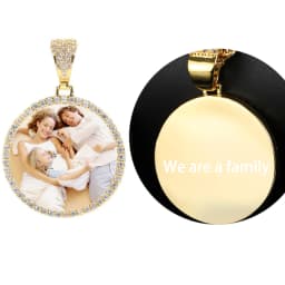 Hip Hop Jewelry Bling CZ Memorial Picture Frames Necklace Personalization Photo Custom 26/35/45/68.5MM Circle Medallions Pendant