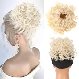 Synthetic Fiber Messy Bun Short Curly Ponytail Extension - Elastic Drawstring Loose Hair Bun Pieces For Women With Thinning Hair
