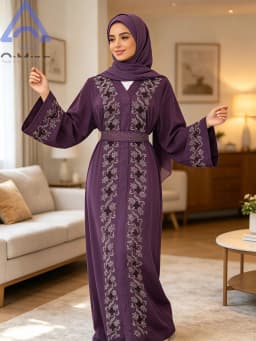 Muslim Diamonds Robe Woman Floral Closed Abaya With Hijab Set Dubai Luxury Arabian Ramadan Dresses Islam Malaysian Prayer Outfit